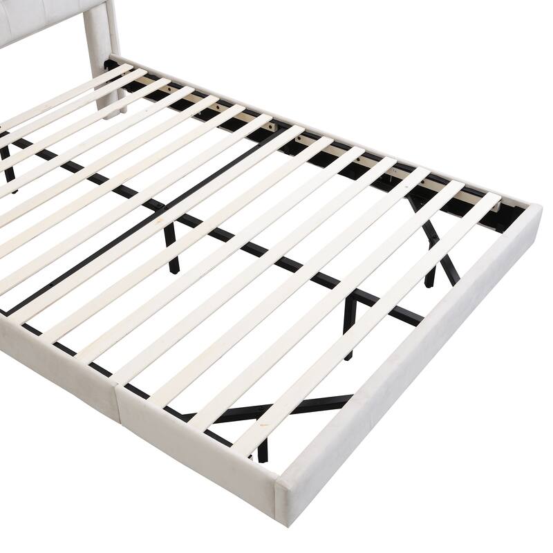 Full Size Upholstered Platform Bed with LED Lights, USB Ports, and Storage Headboard