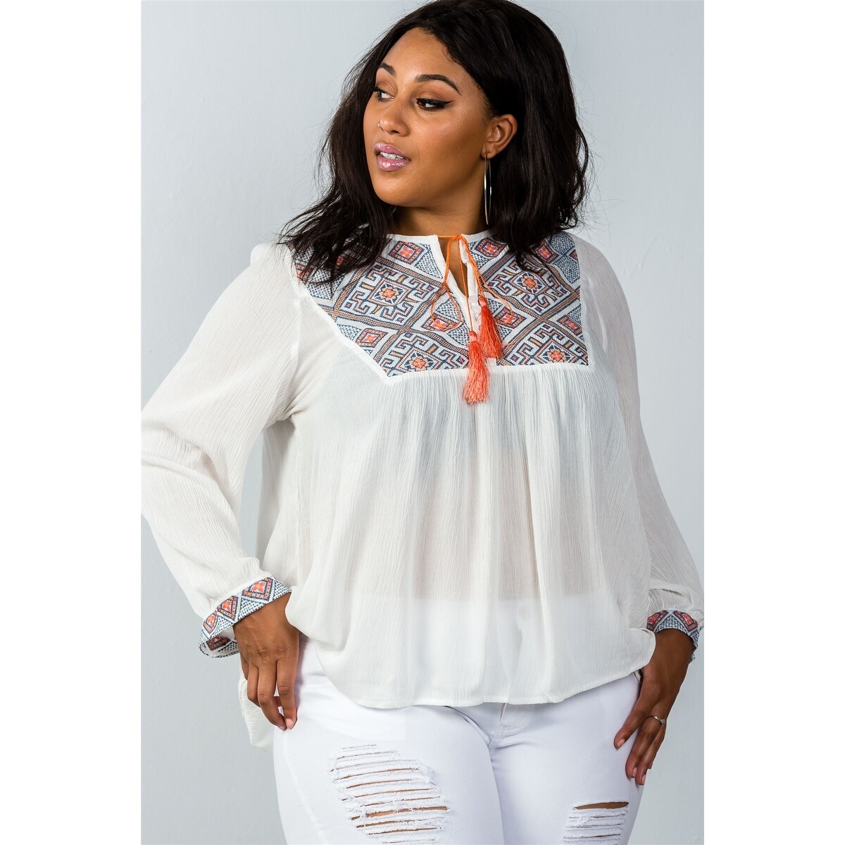 plus size white boho top