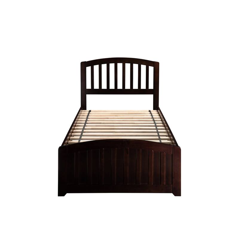 Victorian Platform Bed with Trundle - Twin Size, Hardwood Frame, Espresso Finish, Modern Design