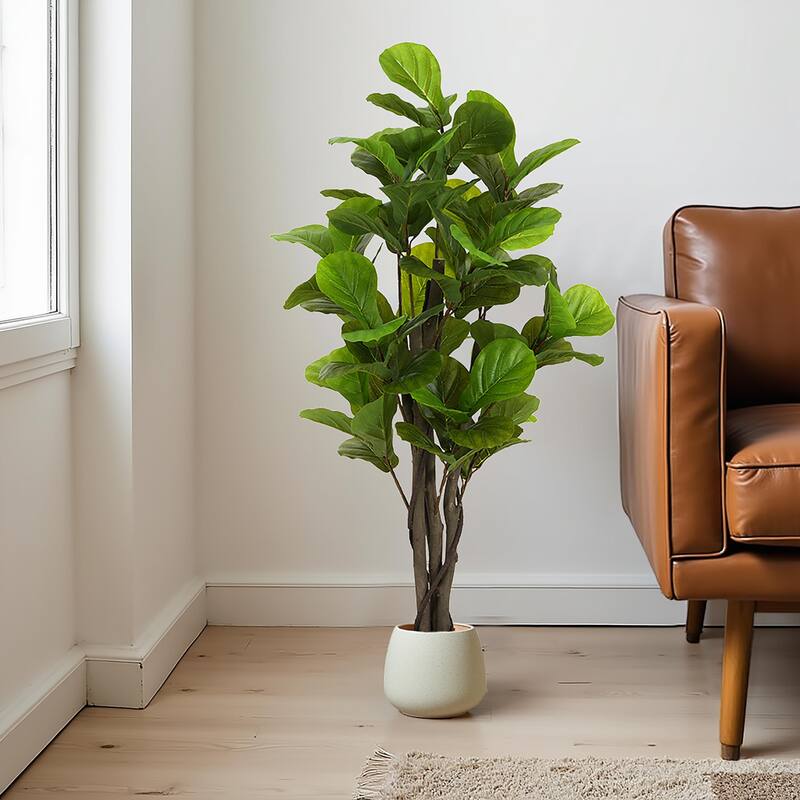 Christopher Knight Home - Elegant 51" Artificial Fiddle Leaf Fig Tree with Pot, Perfect for Home Interiors - Wood