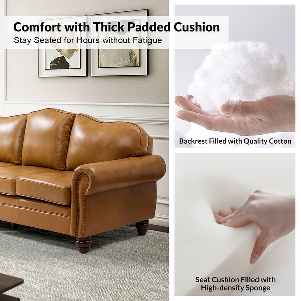 Balvino 81 Wide Genuine Leather Sofa with Removable Cushions On Sale Bed Bath Beyond 35973056