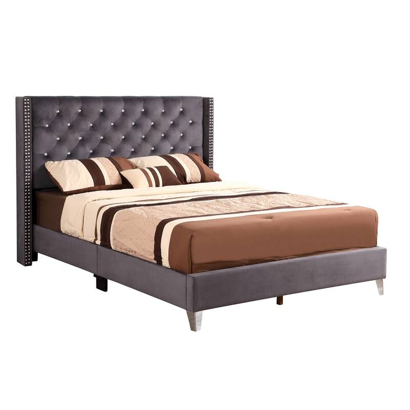 Jeweled Tufted Upholstered Panel Full Bed - 80" - Gray