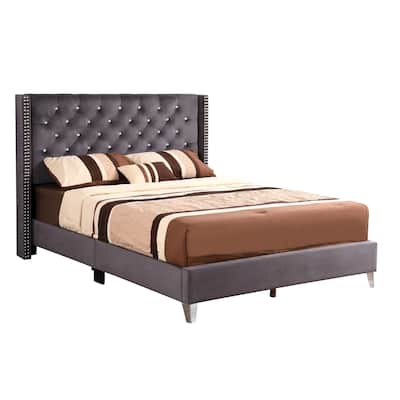 Jeweled Tufted Upholstered Panel Full Bed - 80" - Gray