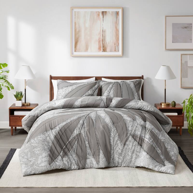 Intelligent Design Blaire Botanical Cotton Comforter Set - Gray - Queen