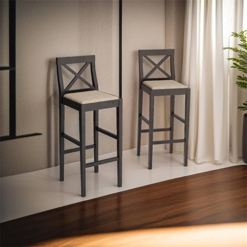 Bar Chair Counter Height Stool with Backrest - Matt Black