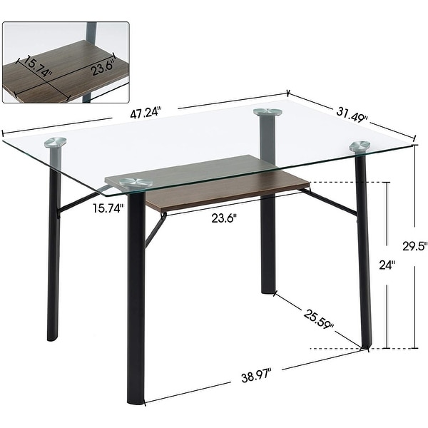 Glass Dining Table Modern Rectangular Kitchen Table