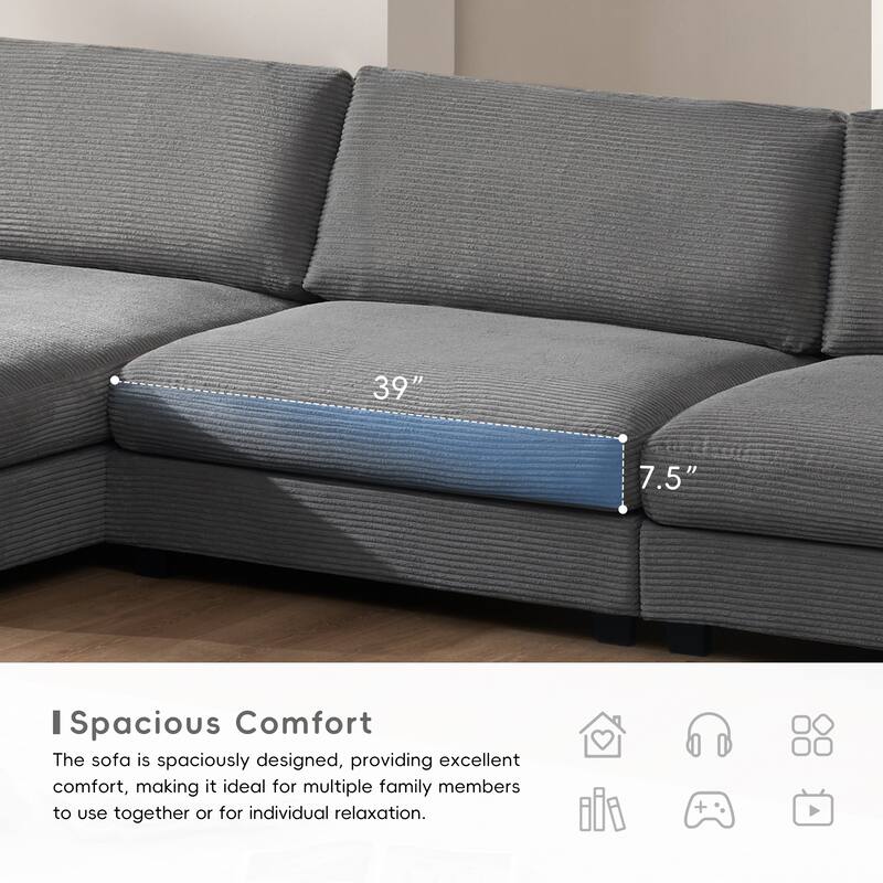 Deep Seat Recliner Sectional Sofa L Shape Cloud Couch wUSB, Cup Holder