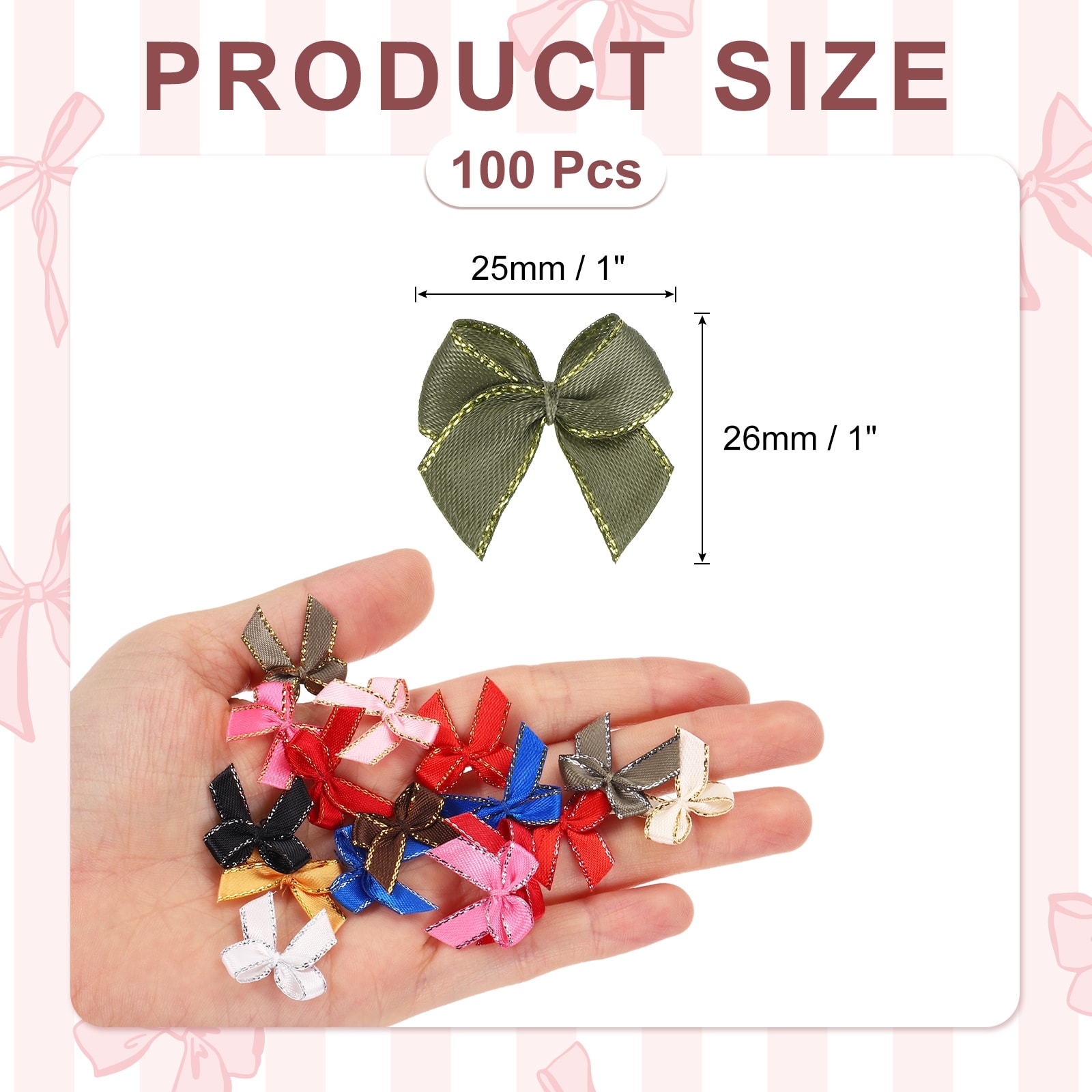 Mini Metallic Edge Ribbon Bow. Satin Ribbon Bow Appliques for Crafts DIY Hair