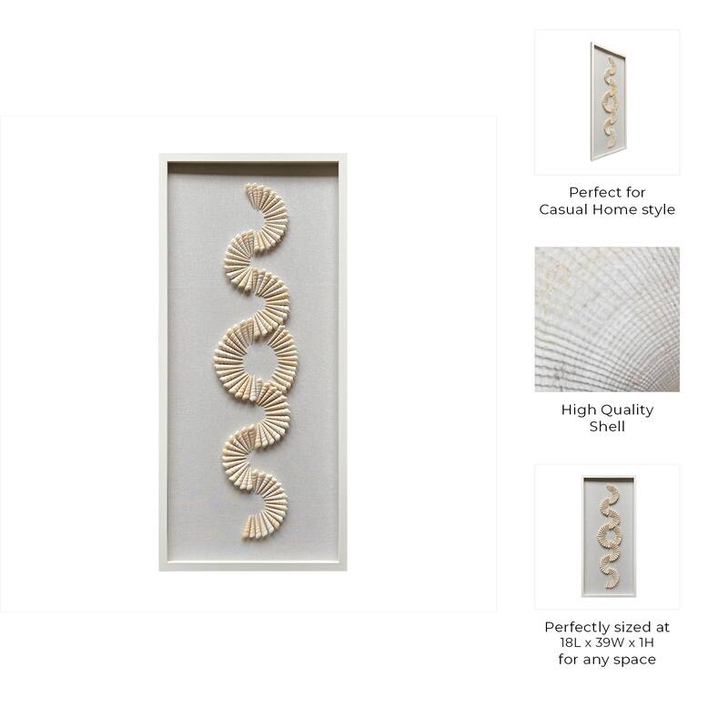 Shell Wood Frame Wall Art Textured Design Home Office - 40" White
