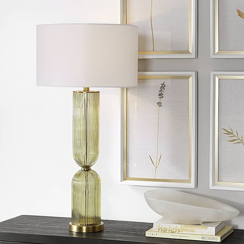 Transparent Glass Table Lamp with Tapered Shade - 34.5" - Brass Finish
