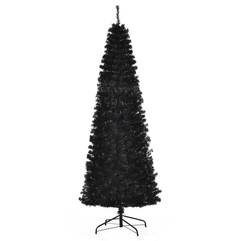 7FT Unlit Slim Pencil Christmas Tree, Artificial Douglas Fir with 818 Tips, Realistic Branches & Lightweight Base - Black