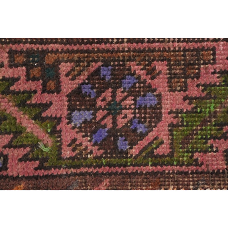 Hand Knotted Oriental 100% Wool Carpet Traditional Geometric Pink Heriz Runner Rug - 12' 2'' X 3' 0''