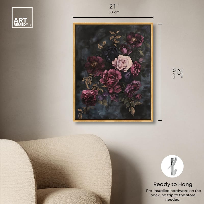 Vintage Dark Roses Canvas by Art Remedy