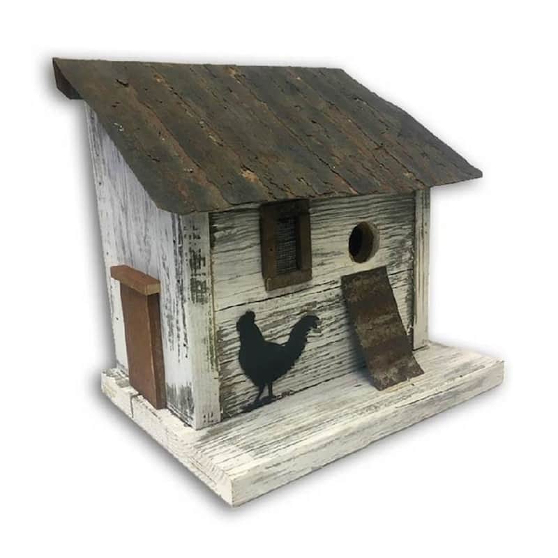 Home Bazaar 10" x 8" x 10" Cumberland Chicken Coop Birdhouse- rustic materials - 10"x10"x8"