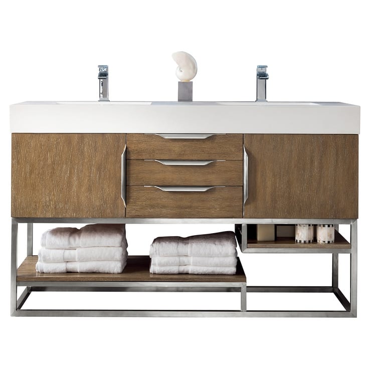 James Martin Vanities Columbia 59" Double Vanity, Latte Oak with Brushed Nickel Hardware
