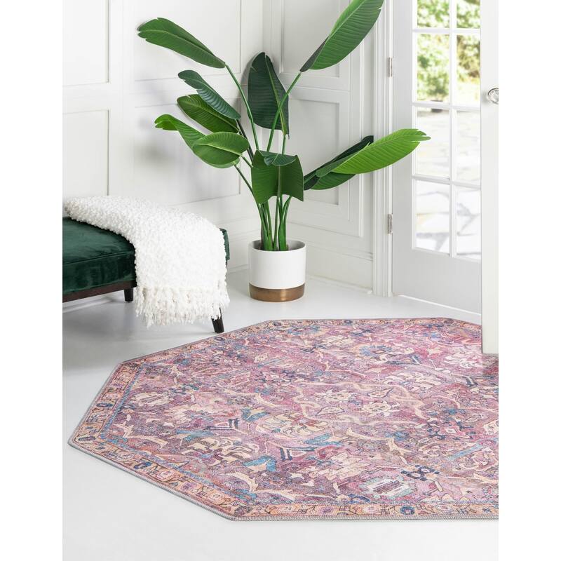 Transitional Pria Collection Area Rug - 5'3"x5'3" Octagon - Pink