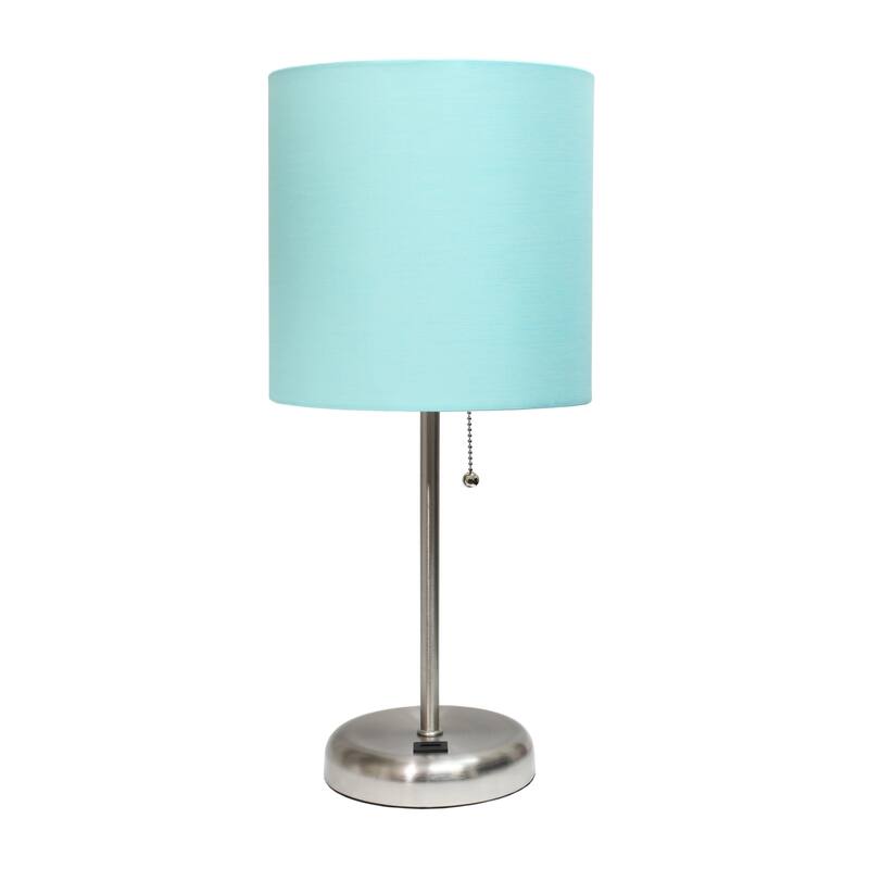 White Stick Lamp with USB charging port and Fabric Shade - Aqua - Without Bulb
