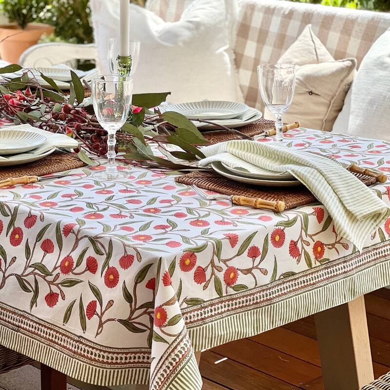 Red and green square tablecloth- Flowering gums christmas - 60"x60"