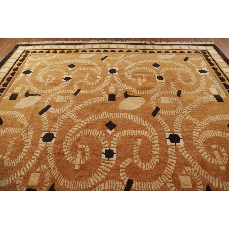 All-Over Nepalese Oriental Large Rug Hand-knotted Wool Carpet - 10'9" x 15'0"