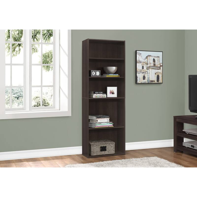 Transitional 6 Tier Bookshelf, 72"h Bookcase with 3 Adjustable Shelves and 2 Fixed Shelves for Living room Office Bedroom