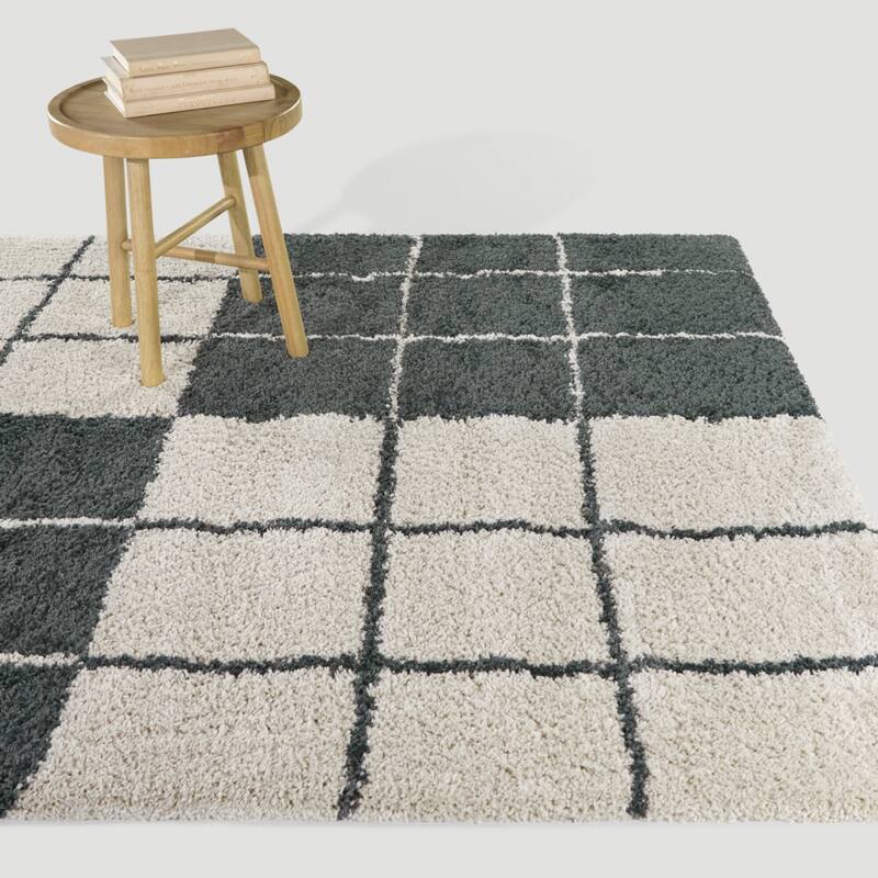 Morton Geometric Shag Area Rug - 5'3" x 7' - Teal - Rectangle