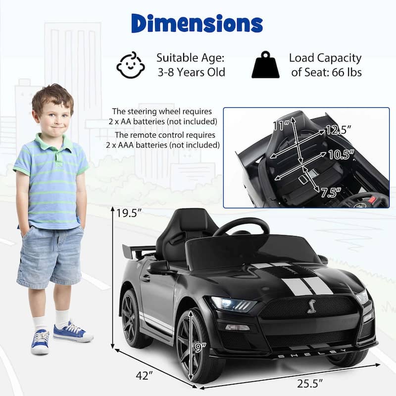 Gymax 12V Kids Ride on Car Licensed Ford Mustang Shelby GT500 w/