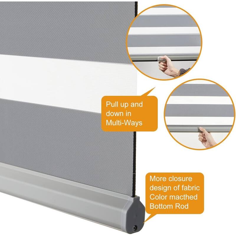 Cordless Zebra Blinds for Windows Free-Stop Roller Windows Shades - 35" W X 64" H