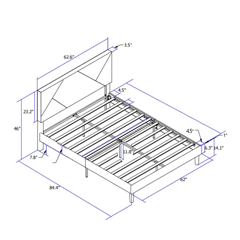 Queen Size Upholstered Platform Bed with Wood Slat Support
