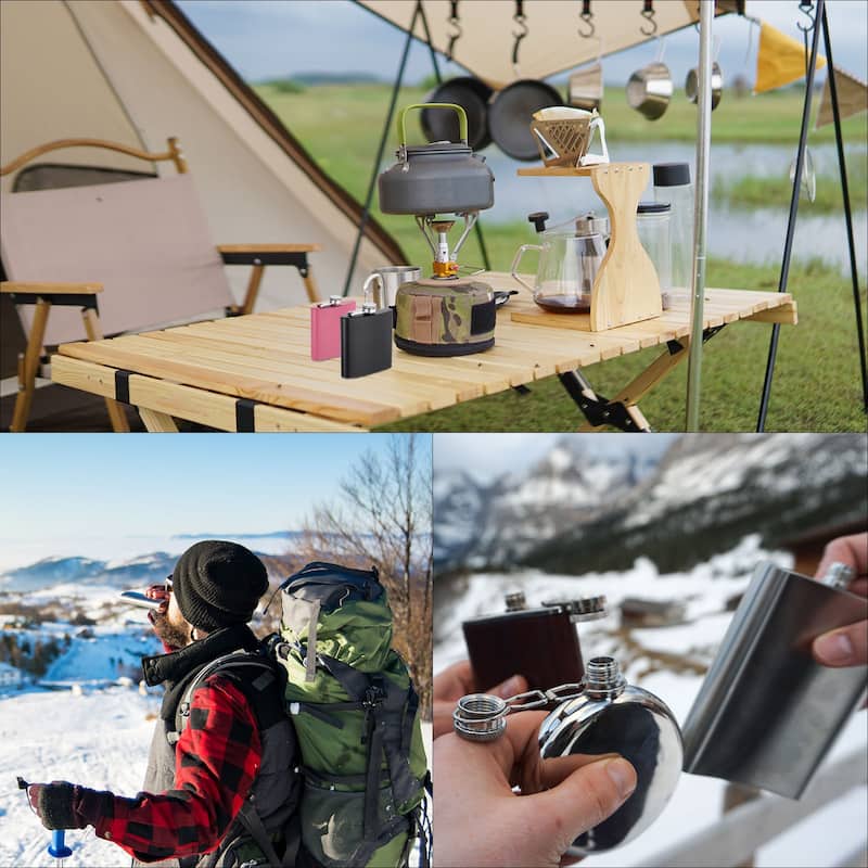 8oz Stainless Steel Hip Flask Set with Cup Funnel for Camping Hiking, Silver