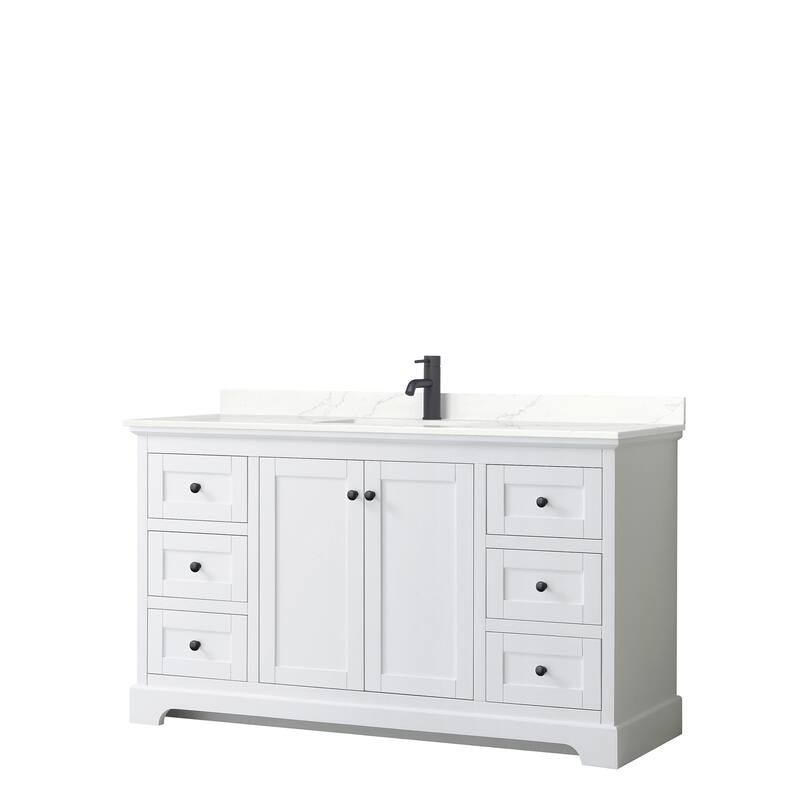 Avery 60-inch Single Vanity, Quartz Top - White, Black Trim, Giotto Quartz Top