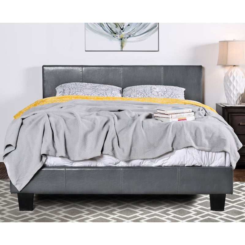Furniture of America Lala Modern King Faux Leather Platform Bed - Grey - Faux leather