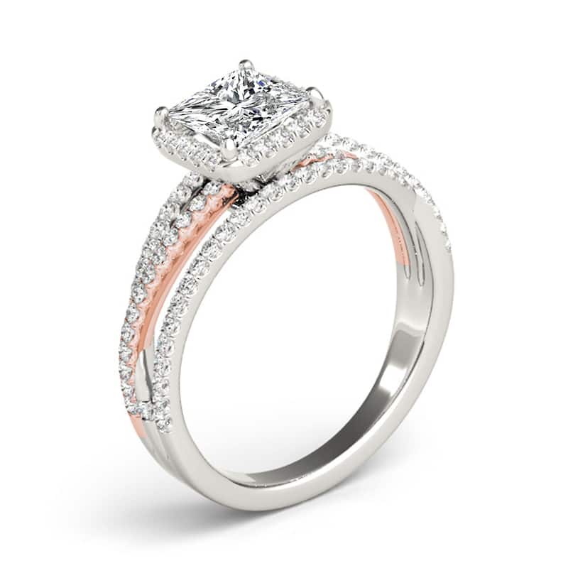 Auriya 14k Rose Gold Lab Grown Princess Diamond Halo Engagement Ring 0.50 to 5.00 ct. tw. (F-G VS)