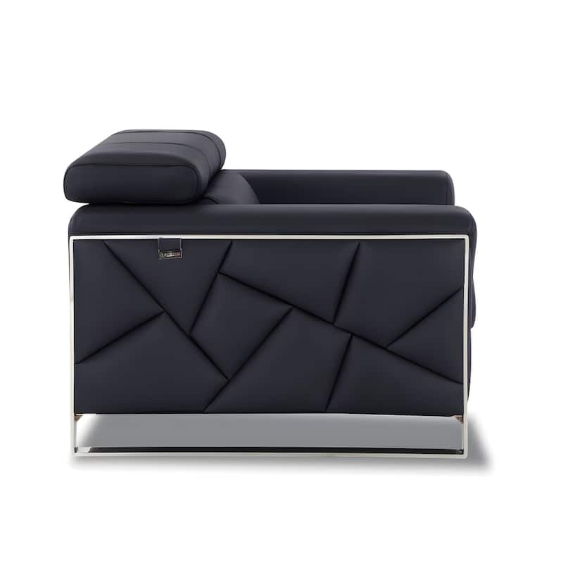 HomeRoots 89" Black Italian Leather Sofa With Silver Legs - 35" H x 89" W x 43" D