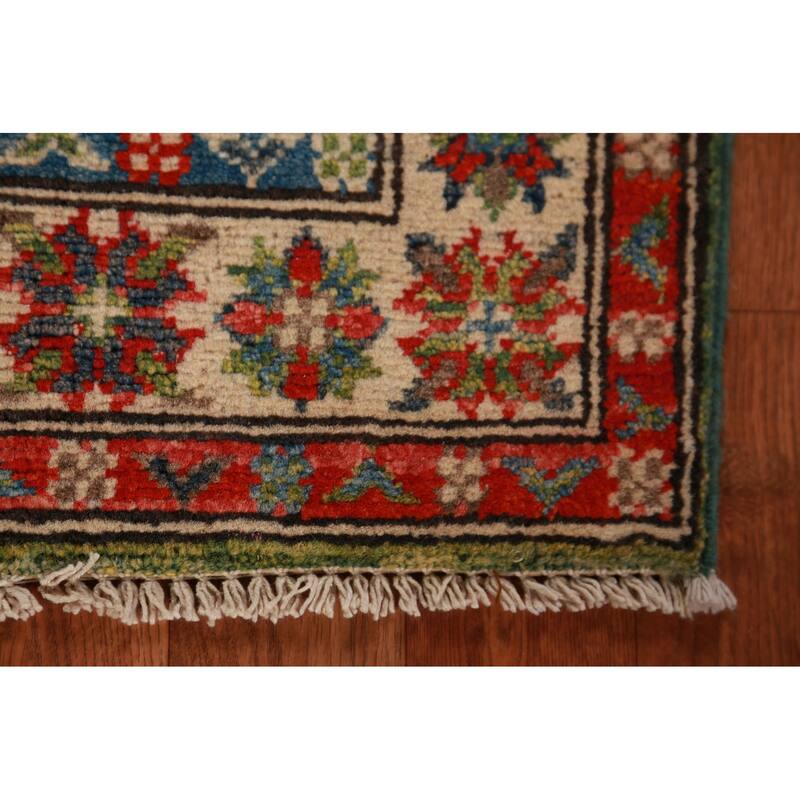 Green Kazak Oriental Foyer Rug Accent Handmade Wool Carpet - 2'0"x 3'0"