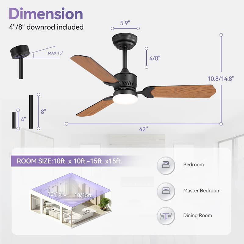 1/2 Set 42-in Integrated Ceiling Fan with LED Light and Remote(3 Reversible Blades）