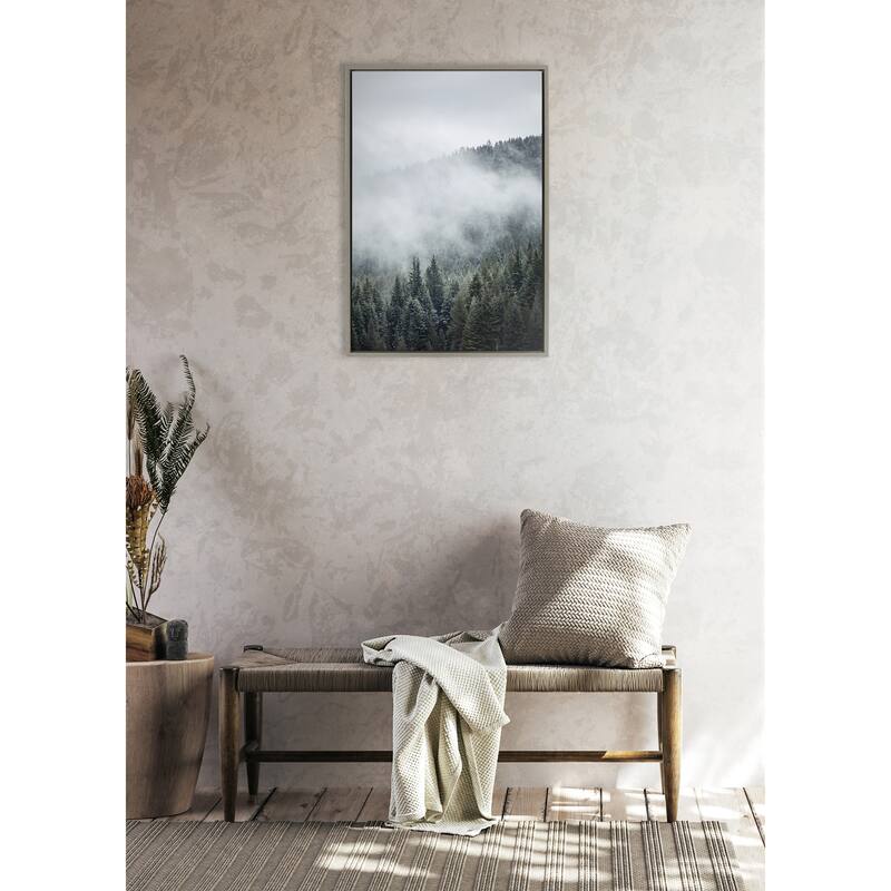 Kate and Laurel Sylvie Evergreens In Fog Framed Canvas by Emiko and Mark Franzen of F2Images