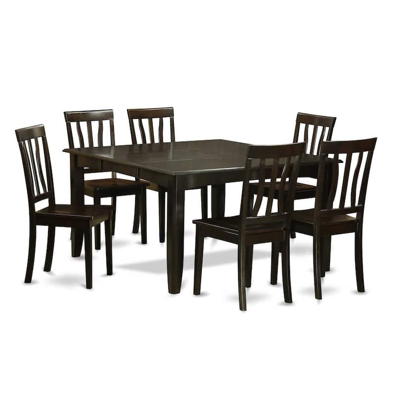 HomeStock 7-Piece Square Cappuccino Finish Solid Wood Top Dining Table with 6-Chairs