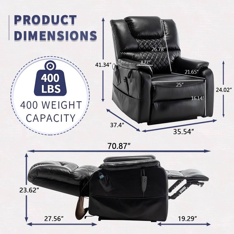 Exclusive Big and Tall Velvet Power Lift Recliner Chair with Massage, Heating System