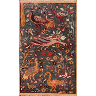 Animals Design Ziegler Indian Accent Rug Handmade Wool Carpet - 2'11" X 4'10"
