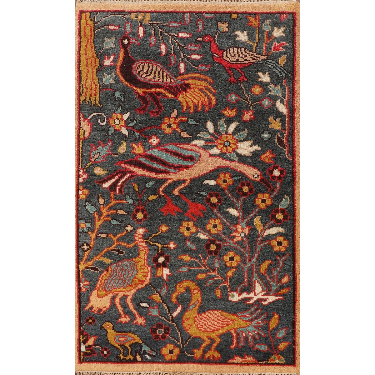 Animals Design Ziegler Indian Accent Rug Handmade Wool Carpet - 2'11" X 4'10"