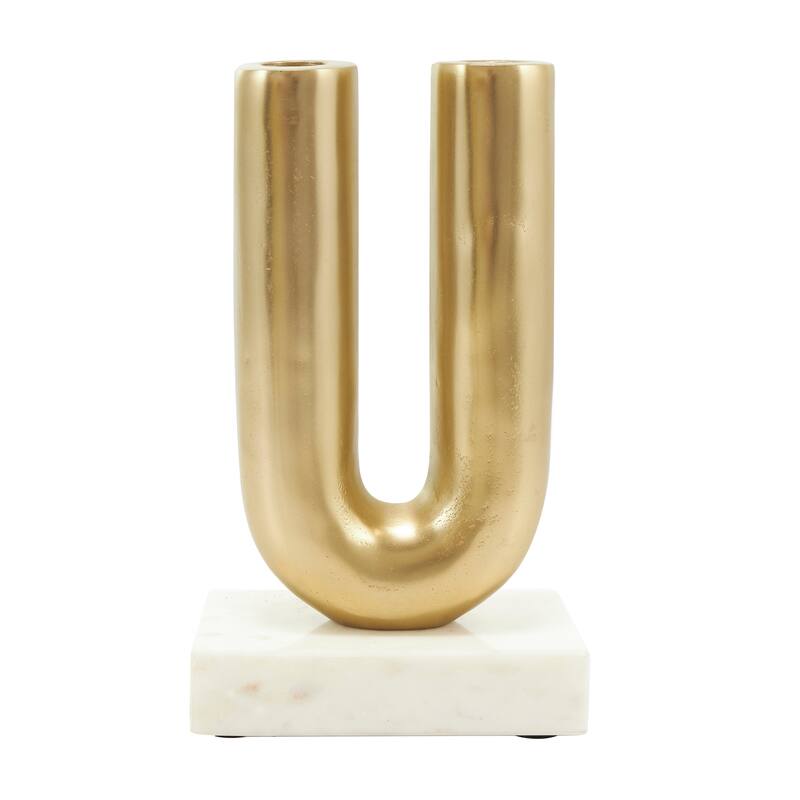 Gold or Black Aluminum U-Shaped Geometric Candle Holder with Marble Bases (Set of 2)