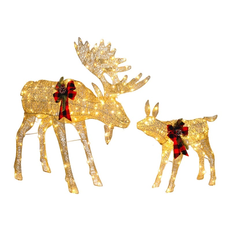 2pcs Golden LED Light Moose Family Decoration