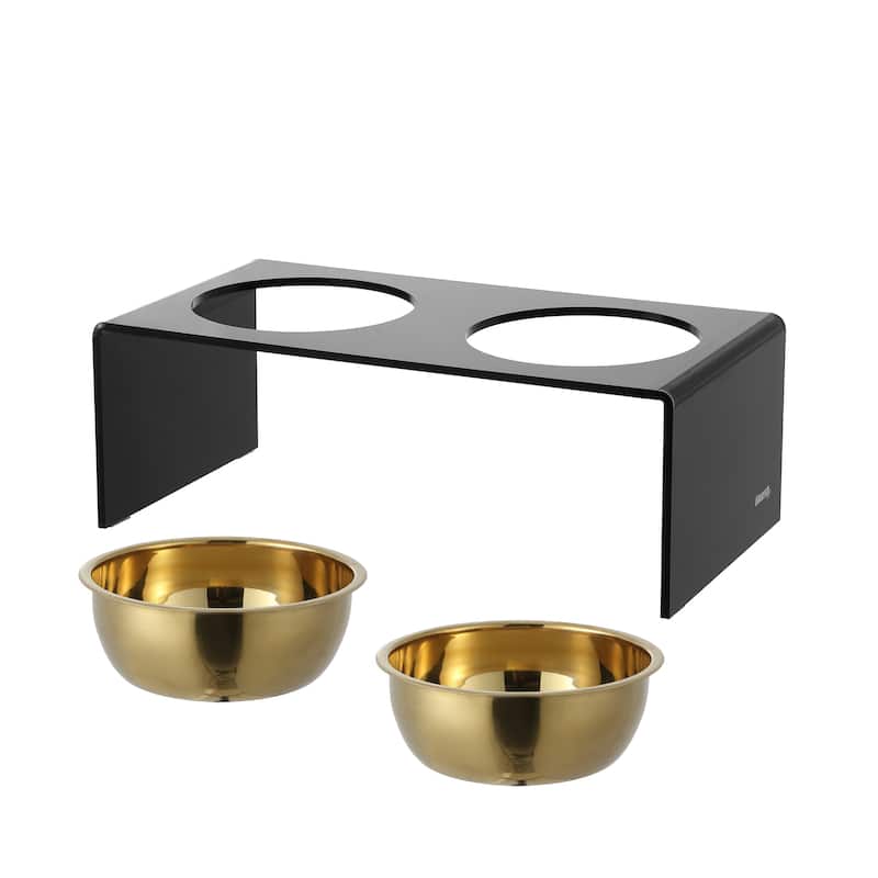 Keaton 7.5" Medium/Large Modern Lucite Rectangular Elevated Pet Feeder with 54oz 2-Stainless Steel Bowls