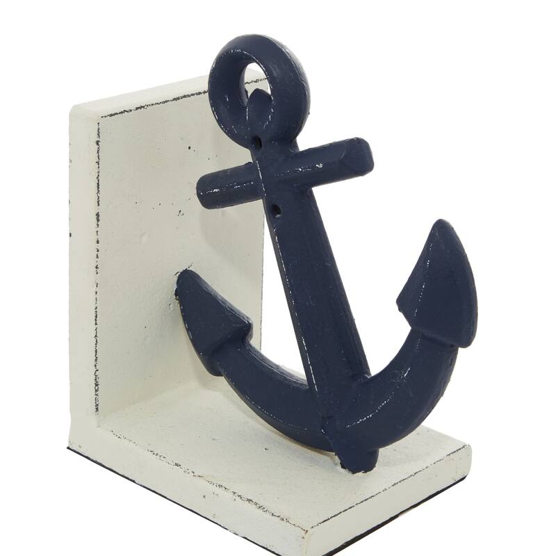 Blue Metal Anchor and Ship Wheel Decorative Bookends (Set of 2)