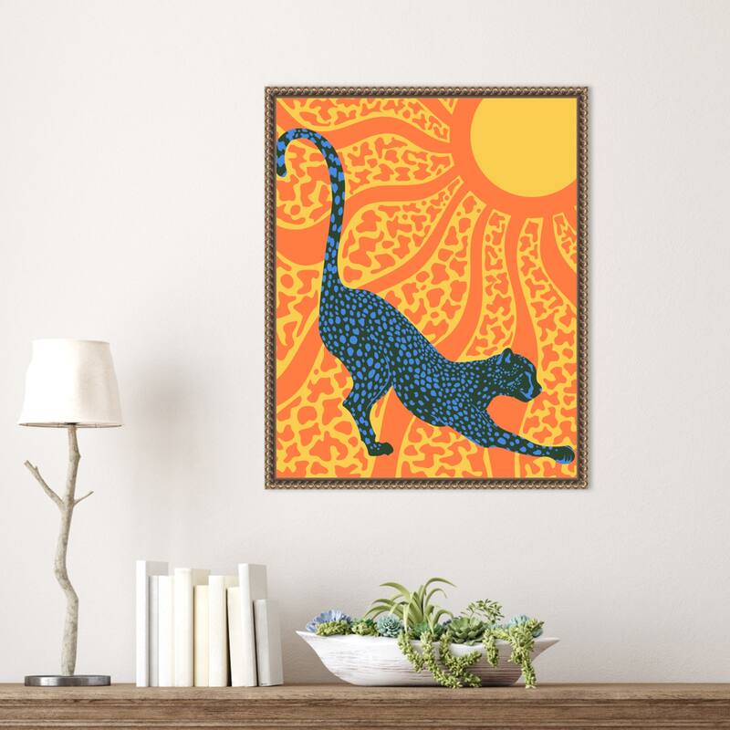 Sunny Stripes Cheetah Stretch by Kintsugi99 Framed Canvas Wall Art