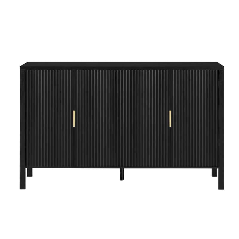 Carl Modern 4 Doors Stripe Door Storage Cabinet with Hooks and Adjustable Shelves