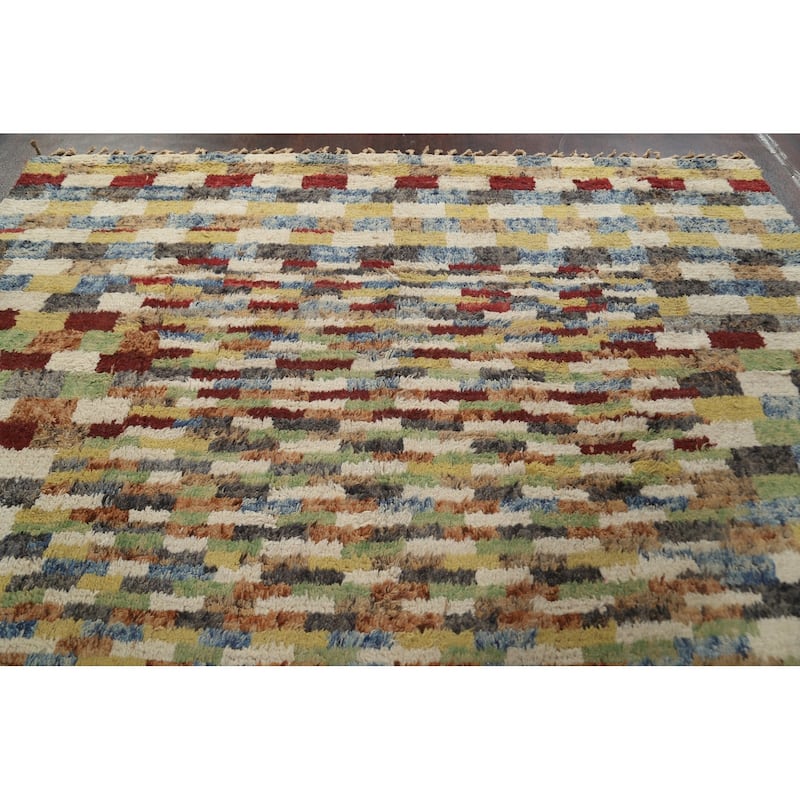Checkered Moroccan Oriental Area Rug Wool Handmade Living Room Carpet - 9'11" x 14'7"