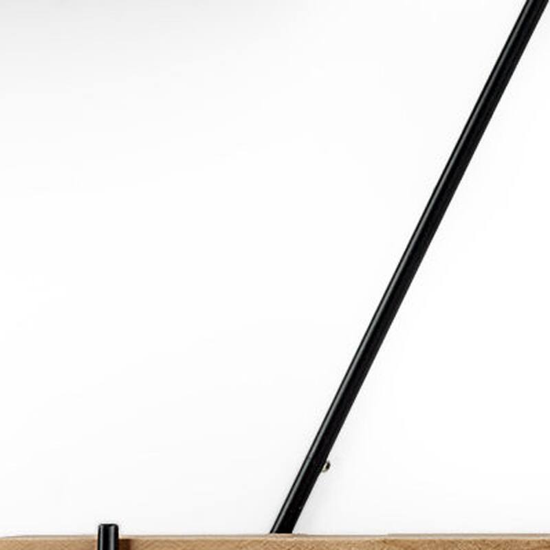 HomeRoots Set Of Three Black And Brown Metal And Solid Wood Triangle Wall Mounted Accent Shelves