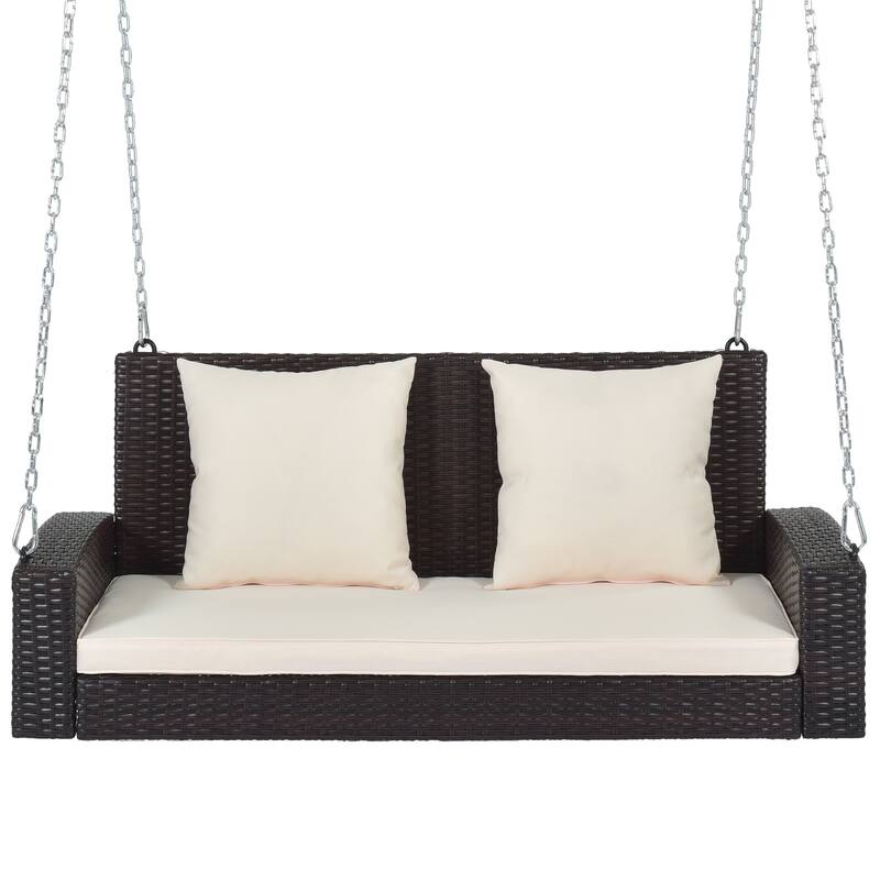 Wicker Porch Swing for 2 with Includes Cushion and Pillows, 500lb Capacity Rust-Proof Chains