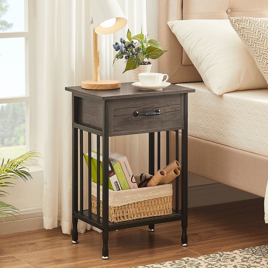 VECELO Modern Nightstand with Drawer and Storage Shelf